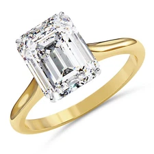 IGI 2.50 Ct Emerald Lab Grown Diamond Solitaire Engagement Wedding Ring 14K YG