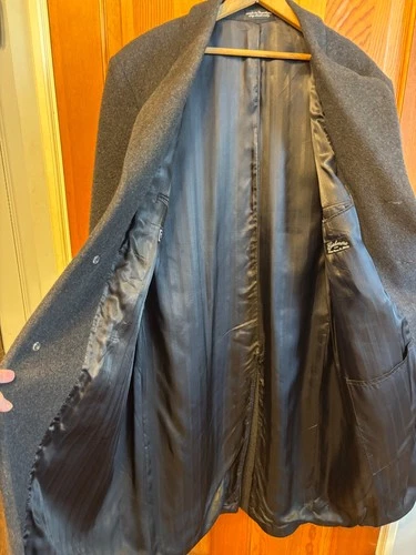 Vintage Roberto Vasalli Men's Charcoal Gray Cashmere Blend Overcoat XL image 3