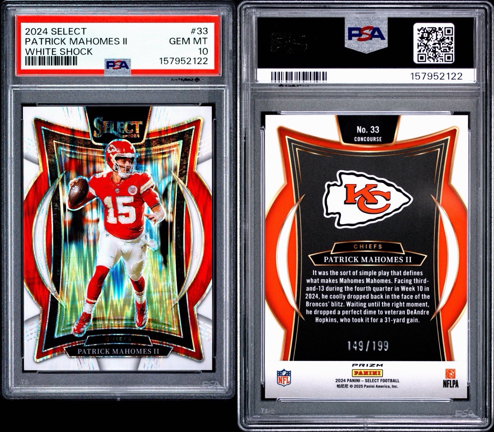 2024 Panini Select Patrick Mahomes II White Shock #33, 149/199, PSA 10 GEM MINT view 3