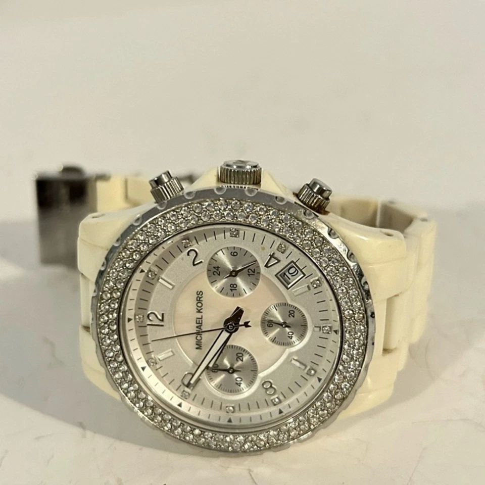 Reloj Michael Kors Mujer Blanco Cerámica Eslabón Cuadrante Cuarzo Cronógrafo Cristales Foto 2 de 4