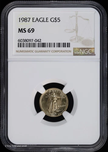1987 $5 1/10 oz American Gold Eagle NGC MS 69 | Uncirculated UNC BU