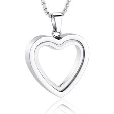 Glass Cremation Jewelry Necklace with Heart Memorial Locket for Ashes - Stainles