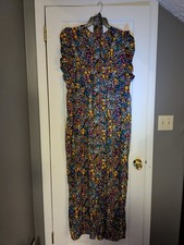 Woman Plus Size 5XL V Neck Bohemian Floral Print Wide Legged Jumpsuit With Belt