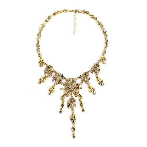 Lot De 2 Colliers Boussole Crâne Vintage – Pendentif Pièce Tête De Mort 3,8 Cm – Accessoire Pirate Halloween