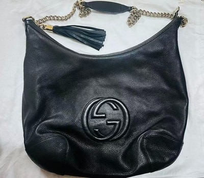 Gucci Soho Silver Hardware Shoulder Bag Black Leather