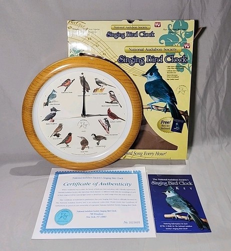 Vintage National Audubon Society Bird Song Singing Sound Call Quartz Wall Clock!