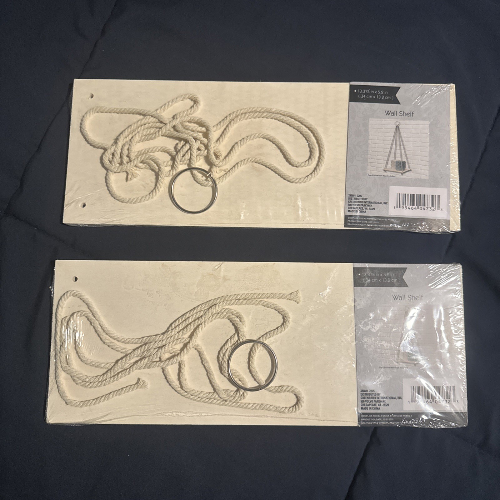 Set of 2 Wooden Wall Rope Hanging Shelves Large Size 13.37 x