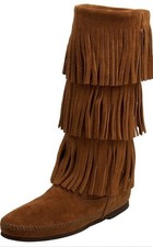 Minnetonka Calf 3 Layer SUEDE Fringe Boots Size 9 New In Box Fall/ Winter