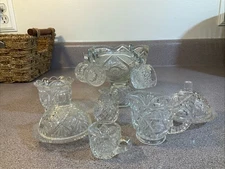 VTG Child’s Crystal Starburst Mini Punch Bowl Cups Butter Dishes Creamer & More!