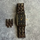 Vintage Seiko Watch Two Tone Black Dial Date Rectangle V739-5B19 *Needs Battery*