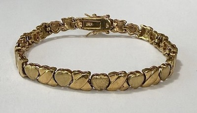 Vintage Designs by FMC Signed FAS Gold Over Sterling Silver Hearts & Xs Bracelet