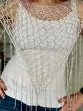 White Sequin Wedding Shawl, Wrap with Silver Sparkles, Ethereal Evening Cover Up