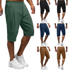 Mens Pocket Shorts Summer Holiday Beach Jogger Drawstring Cargo Pants Trousers