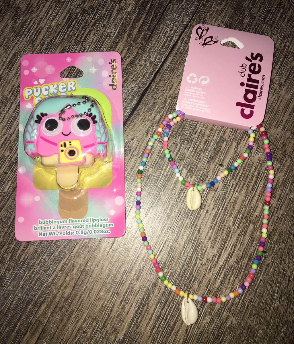 Claire’s Girls Shell Necklace Jewelry Set Lipgloss Keychain Backpack Clip  Vsco