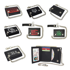 Genuine Leather Biker Wallet Steel Chain Trucker Motorcyclist Novelty Print