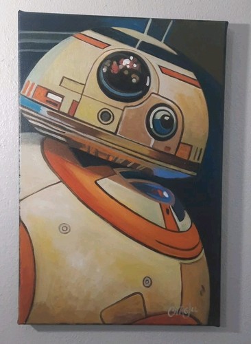 BB-8 Star Wars 12 x 18 Original Gemälde Kunst Lucasfilm Poe Dameron's Droid Robot - Bild 1 von 2