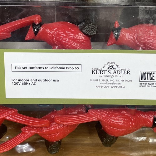 New Kurt Adler Cardinals 10 String Party Lights Indoor Outdoor Christmas Tested - Picture 3 of 6