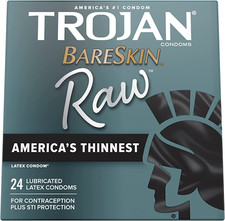 TROJAN Bareskin Raw Thin Condoms, Lubricated Condoms for Men, 24 Pack