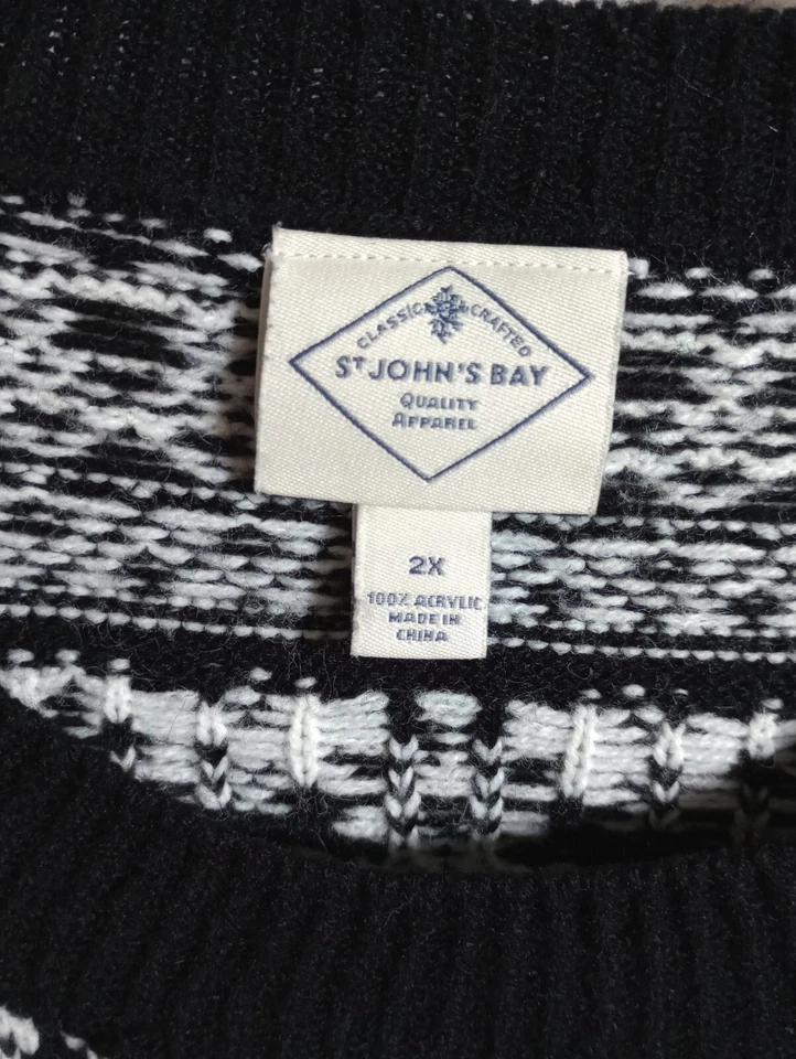 Suéter St. John's Bay Fair Isle Para Mujer 2X Osos Polares Negro/Blanco Acrílico Foto 4 de 4