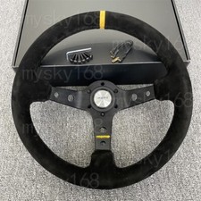 Momo Suede Steering Wheel Racing Sport 330m Deep Dish Yellow And Black Needles