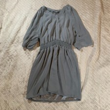 Express Womens Small Dress Gray Lined Chiffon Short Mini V Neck Flowy Summer
