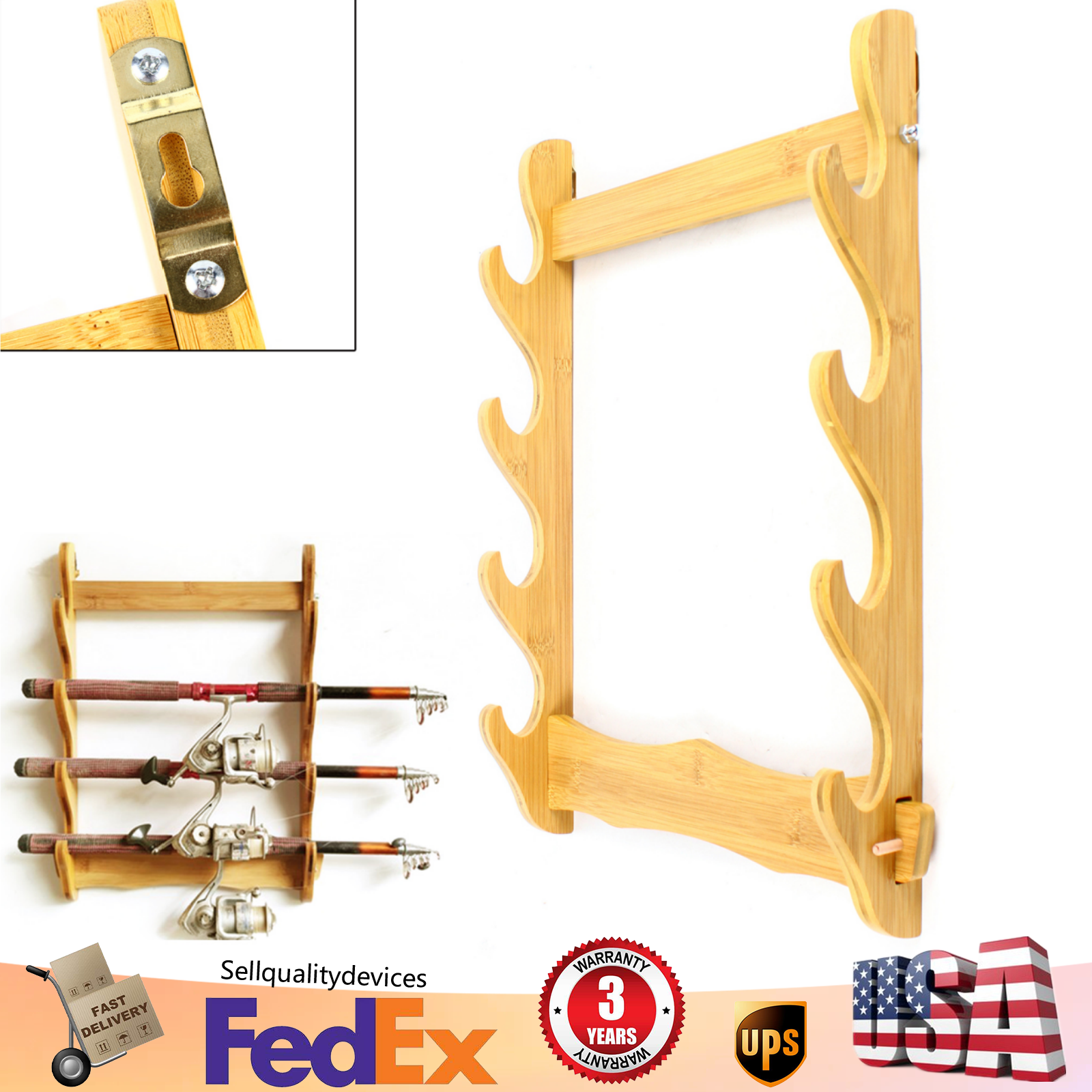 3 Gun Wall-Mounted Rack Rifle Shotgun Natural Wood Finish Storage Shelf ...