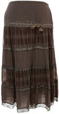Dressy Satin Lace Layered Brown Long Skirt Ties Bow Detail Womens Plus Size