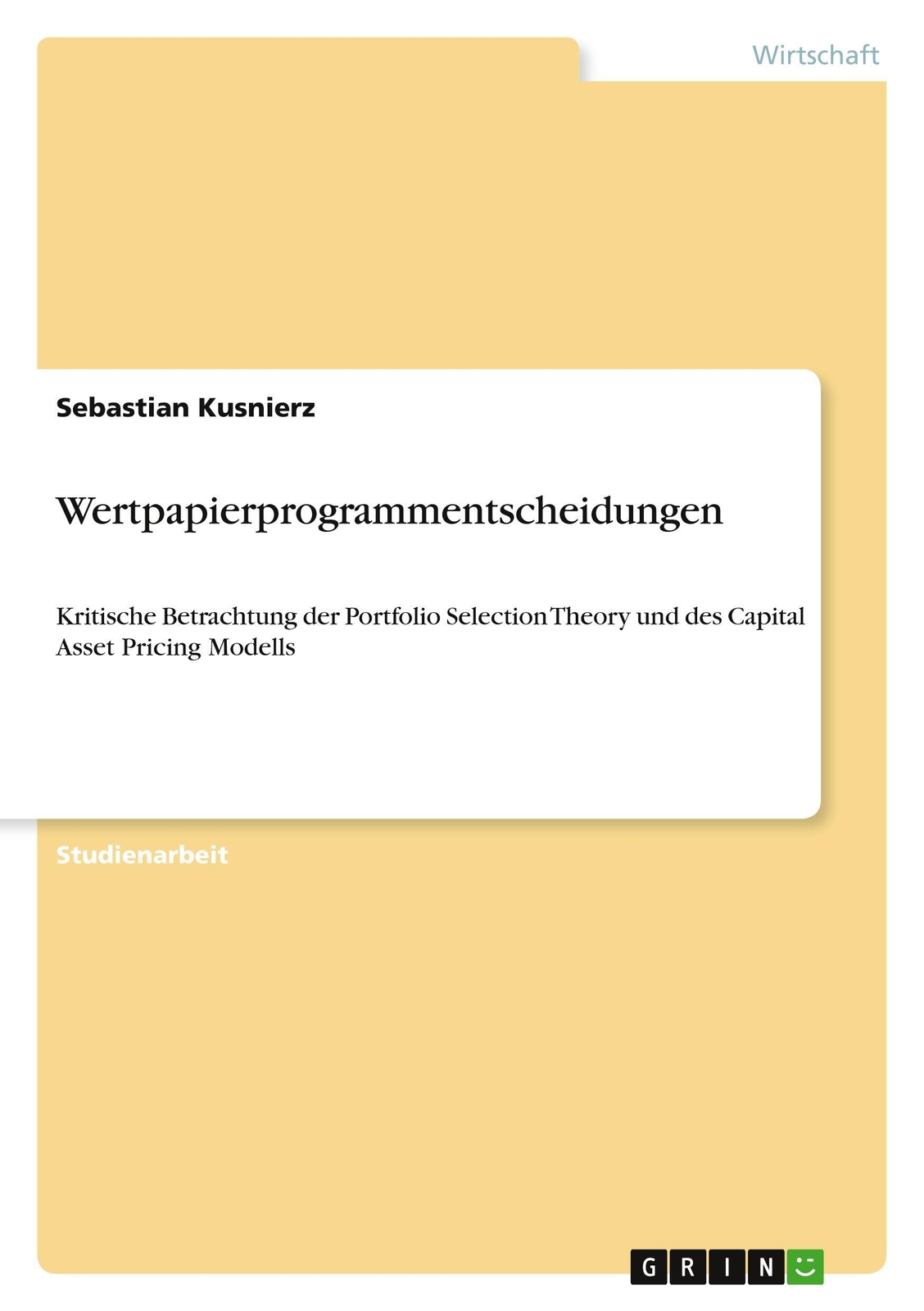 Thumbnail - Sebastian Kusnierz | Wertpapierprogrammentscheidungen | Taschenbuch |