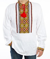 VYSHYVANKA for Men Ukrainian handmade Embroidery White Yellow Red shirt