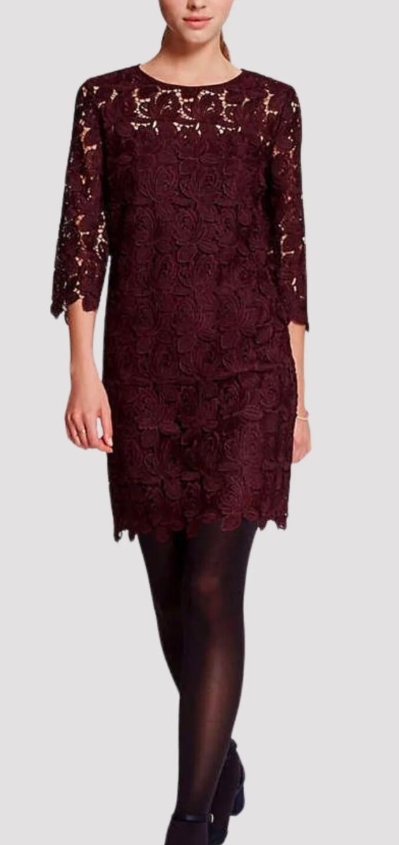 burgundy eyelet dress Bardot BURGUNDY Women's Eleni Eyelet Lace Mini Sheath Dress, US L