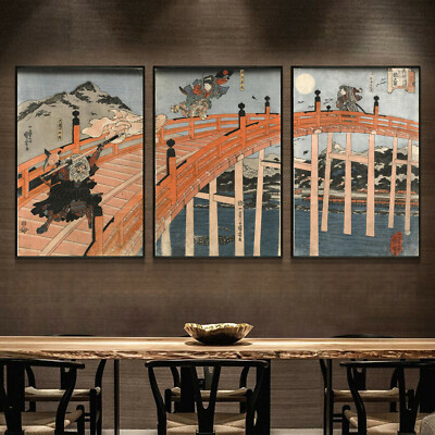Set 3 Art Silk Canvas Vintage Ukiyoe Japanese Paint poster Decor Unframed P35 