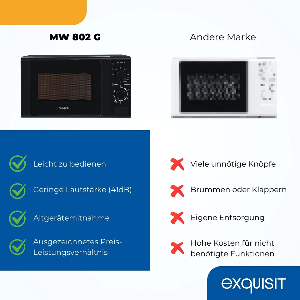 Exquisit Mikrowelle 20L, 1000 W Grill, 700 W, 25,5cm Drehteller, MW 802G schwarz - Bild 4 von 4