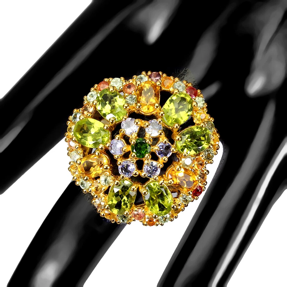 925 Anello Argento Sterling Ovale Peridoto Cromo Diopside Zaffiro Gemma Size 10 - Immagine 3 di 4