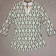 Deborah Viereck Women Watercolor 3/4 Sleeve Top Medium Cinched sides Stretch