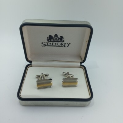 #E) Stafford Crystal Silver Cuff Links 