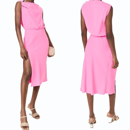 Amanda Uprichard Womens Morrison Dress Size S Shocking Pink Crepe Boatneck Slit