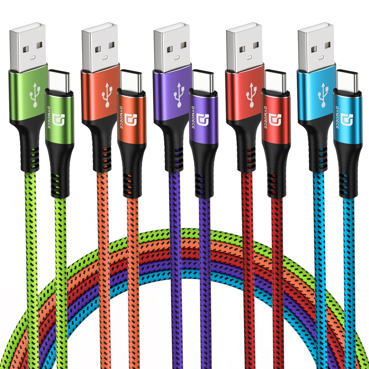 5-Pack 10ft USB-A to USB-C Fast Charging Cable Nylon Braided Durable-image