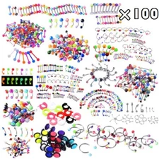 105PCS Body Piercing Lot Belly Ring Tongue Eyebrow Tragus Barbell 14G 16G Random