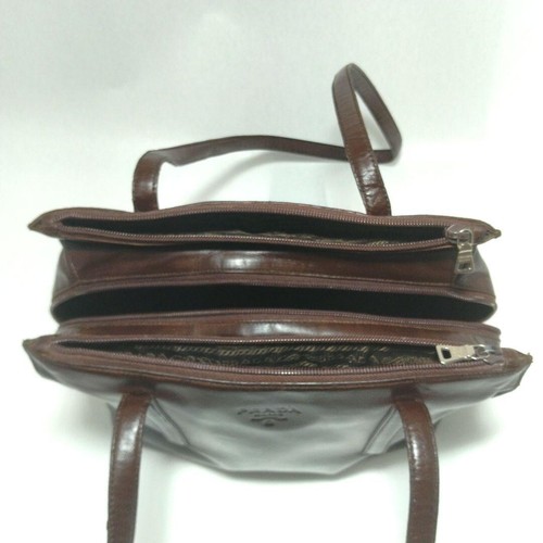 PRADA Shoulder Tote Bag Leather Brown Logo Embossed JAPAN - Picture 16 of 20