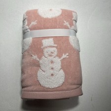 Snowman Pink White Winter Plush Bathroom Hand Towels 2 Pack Caro Home Frosty