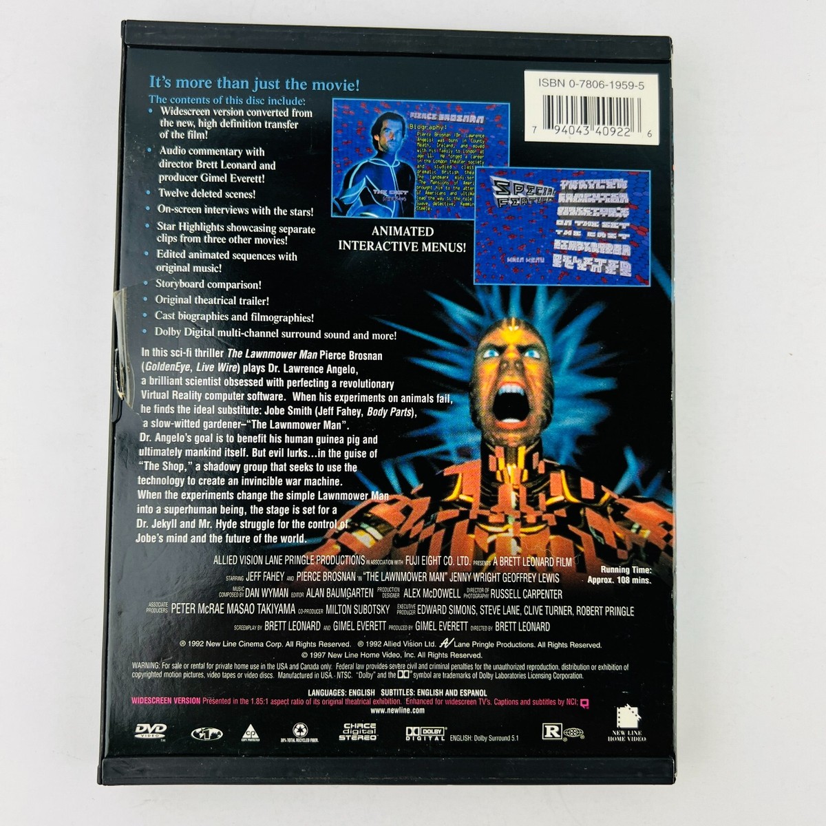 The Lawnmower Man DVD Jeff Fahey, Pierce Brosnan