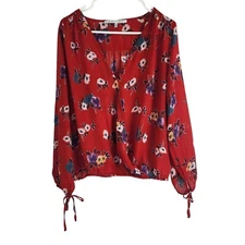 Collective Concepts XL Floral Blouse Red Long Sleeve Womens Top New