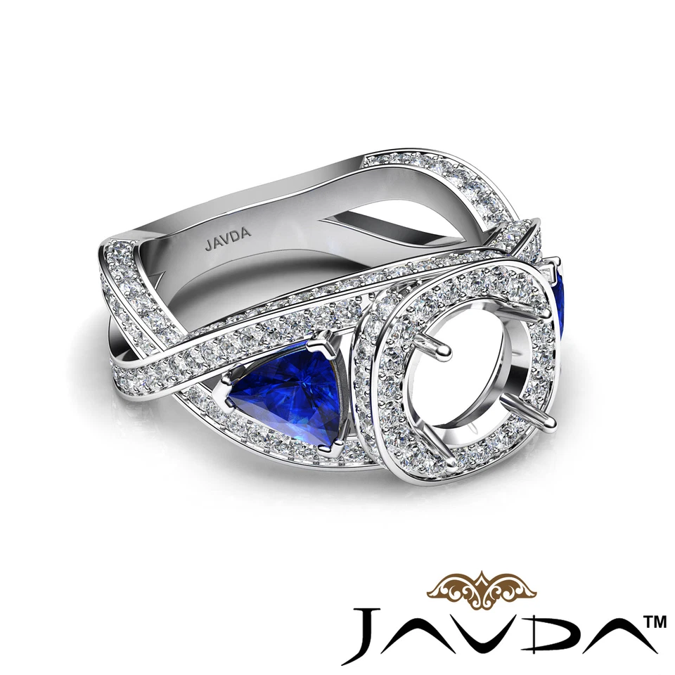 3 Stone Diamond Engagement Trillion Round Semi Mount Ring 14k White Gold 1.84Ct - Image 3 of 4