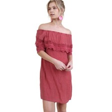 UMGEE Womens Boho Style Off the Shoulder Short Sleeve Dress G1006 - Rose NEW