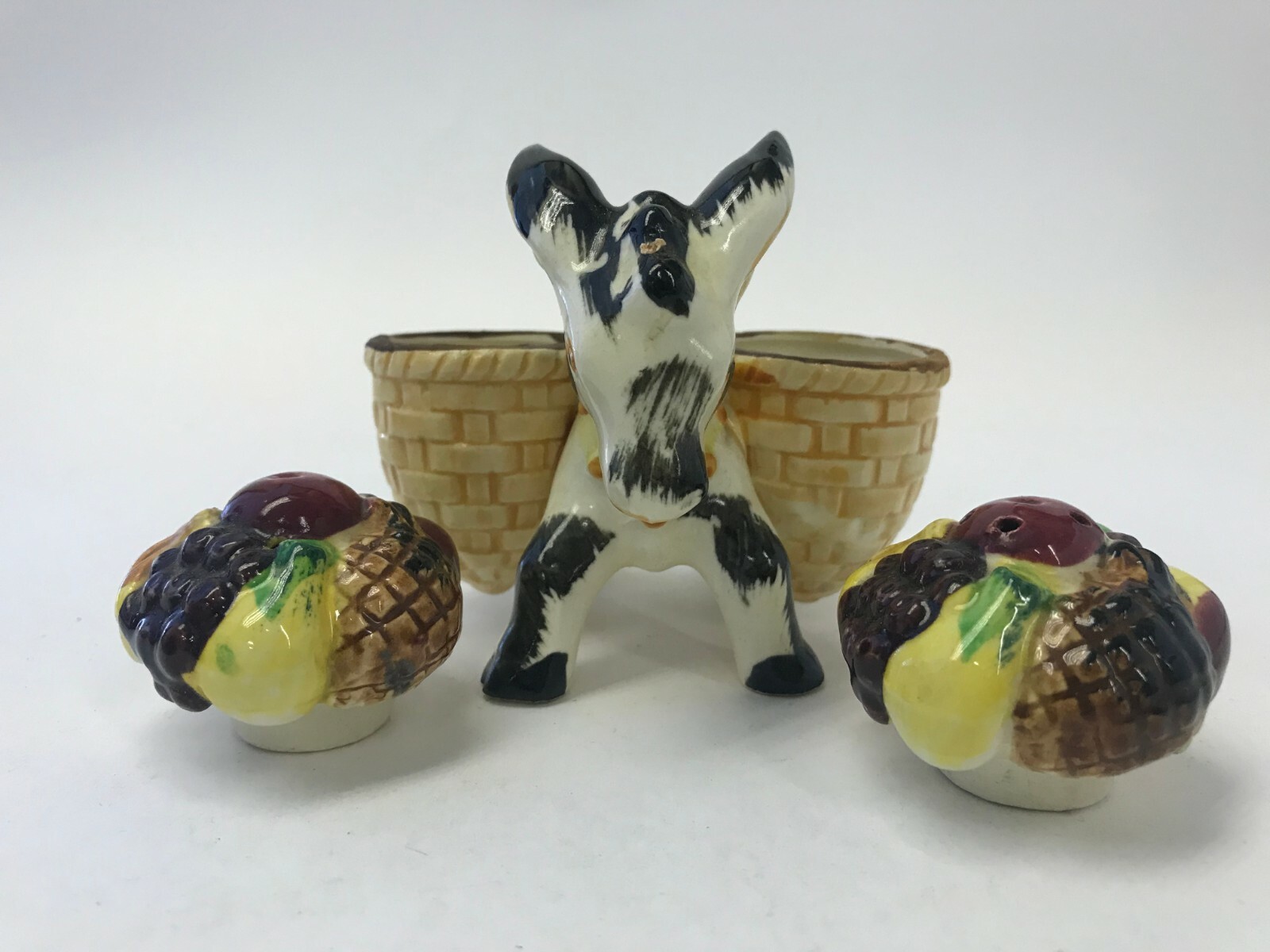 VTG 3 PIECE DONKEY SALT PEPPER SHAKERS MULE WITH FRUIT BASKETS JAPAN eBay