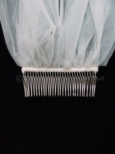 1T White Bridal 2.5" Wide Crystal Beaded Edge Fingertip Length Wedding Veil - Picture 5 of 5