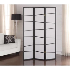 Roundhill Furniture Black 3-Panel Screen Room Divider White