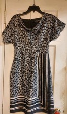 Ellen Tracy Dress Black & White Geometric Cap Sleeves Knee Length Women's Size 2