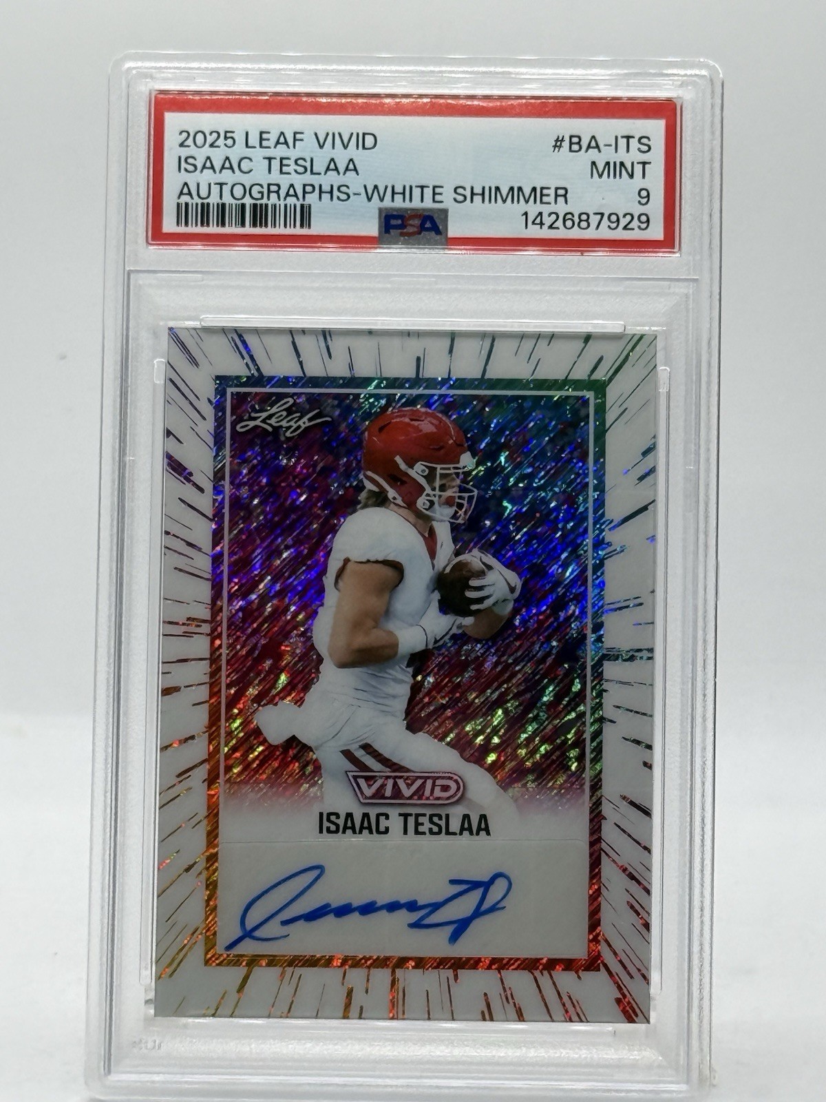 Isaac TeSlaa Leaf Vivid Autographs #BAITS White Shimmer
