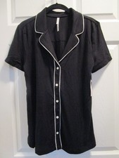 SOMA COOL NIGHTS PIPED S/S NOTCH COLLAR PAJAMA TOP IN BLACK SIZE MEDIUM